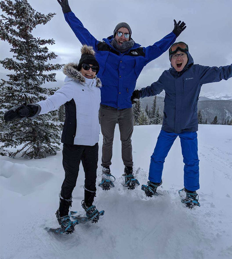 Outdoor activity in the Colorado snow invigorates Key Symposium 2020 enthusiasm. Dr. Andrea Nackley, Scott Scarneo, and Dr. Xin Zhang.