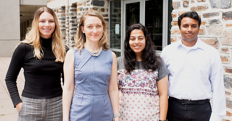Initial Duke HAPN lab group in 2018. Left to right: Lindsie Boerger, Dr. Katherine Martucci, Meghna Nanda, Vinny Krishna