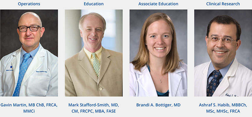 2022 Team Leads: Gavin Martin, MB ChB, FRCA, MMCi; Mark Stafford-Smith, MD, CM, FRCPC, MBA, FASE; Brandi A. Bottiger, MD; Ashraf S. Habib, MBBCh, MSc, MHSc, FRCA