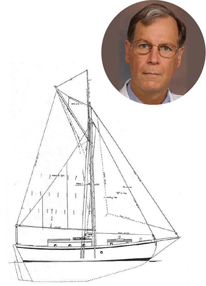 Dr. Cecil Borel with a drawing of his sail boat
