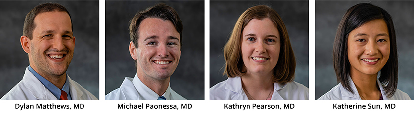 L to R: Dylan Matthews, MD, Michael Paonessa, MD, Kathryn Pearson, MD, Katherine Sun, MD