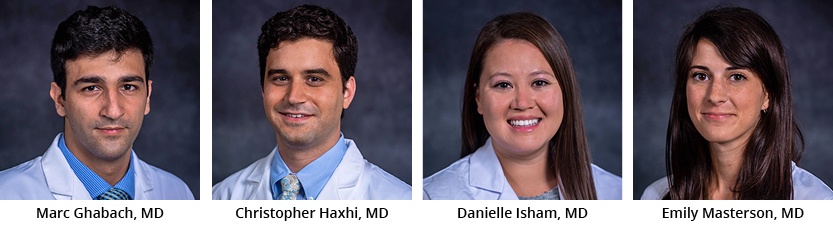 Left to Right: Marc Ghabach. MD; Christopher Haxhi, MD; Danielle Isham. MD; Emily Masterson. MD