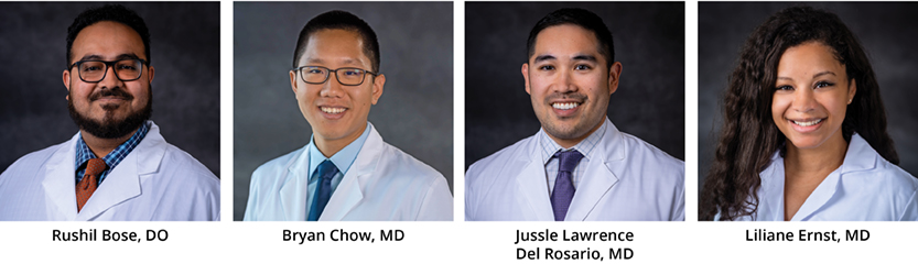 L to R: Rushil Bose, DO; Bryan Chow, MD; Jussie Lavrence Del Rosario, MD; Liliane Ernst, MD