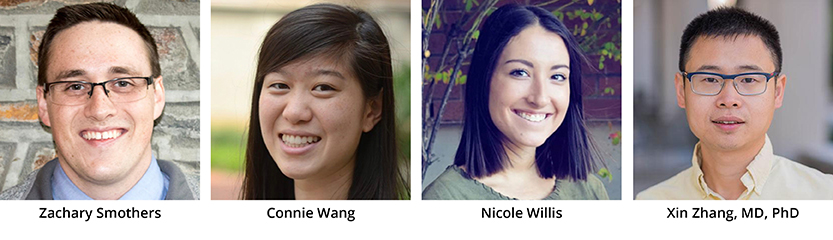 Left to Right: Zachary Smothers, Connie Wang, Nicole Willis, Xin Zhang, MD, PhD