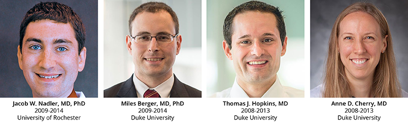 Left to Right: Jacob W. Nadler, MD, PhD, Miles Berger, MD, PhD, Thomas J. Hopkins, MD, and Anne D. Cherry, MD