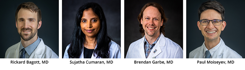 Left to Right: Rickard Bagott, MD, Sujatha Cumaran, MD, Brendan Garbe, MD, Paul Moiseyev, MD