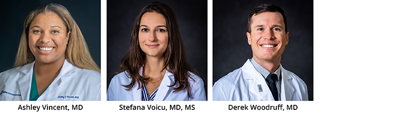 Left to Right: Ashley Vincent, MD, Stefana Voicu, MD, MS, Derek Woodruff, MD