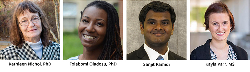 Left to Right: Kathleen Nichol, PhD, Folabomi Oladosu, PhD, Sanjit Pamidi, Kayla Parr, MS