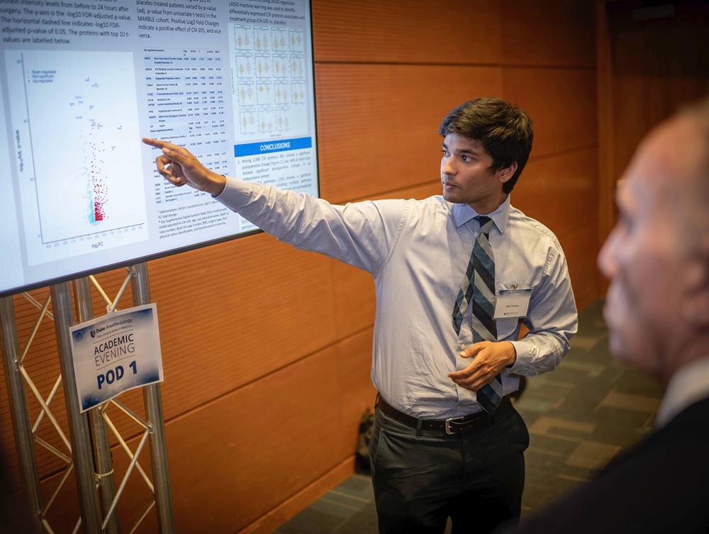 Dr. Jake Thomas, CA1 anesthesiology resident, presenting his work at Academic Evening, which won first place in the resident research category