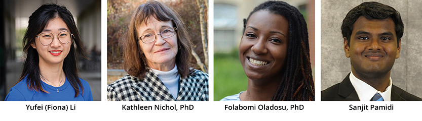 Left to Right: Yufei (Fiona) Li, Kathleen Nichol, PhD, Folabomi Oladosu, PhD, Sanjit Pamidi