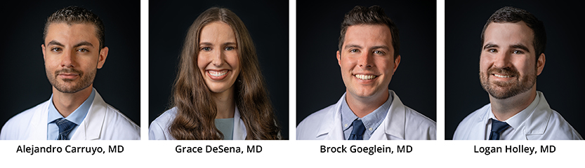 Left to Right: Alejandro Carruyo, MD, Grace DeSena, MD, Brock Goeglein, MD, Logan Holley, MD