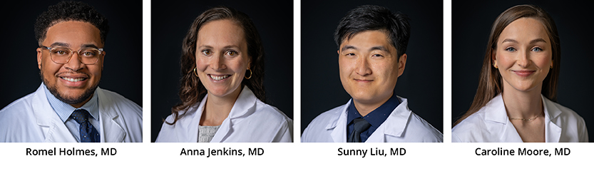 Left to Right: Romel Holmes, MD, Anna Jenkins, MD, Sunny Liu, MD, Caroline Moore, MD
