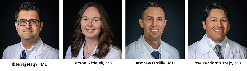 Left to Right: Ibtehaja Naqui, MD, Carson Nizialek, MD, Andrew Ordille, MD, Jose Perdomo Trejo, MD