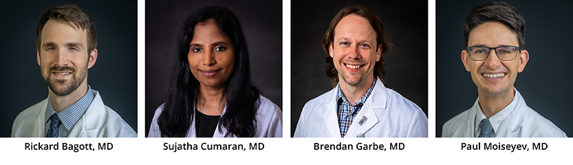 Left to Right: Rickard Bagott, MD, Sujatha Cumaran, MD, Brendan Garbe, MD, Paul Moiseyev, MD
