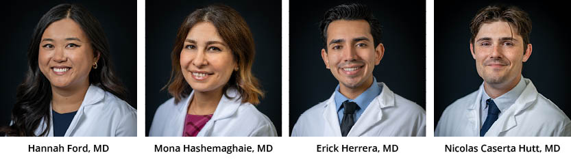 Left to Right: Hannah Ford, MD, Mona Hashemaghaie, MD, Erick Herrera, MD, Nicolas Caserta Hutt, MD