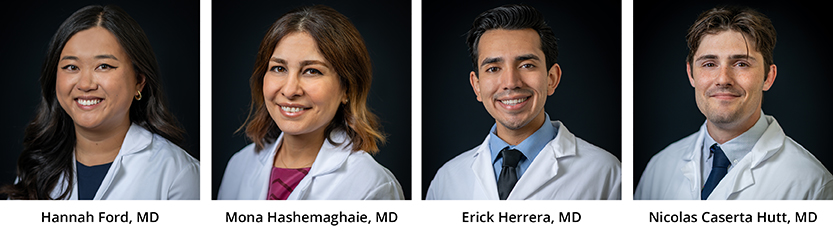 Left to Right: Hannah Ford, MD, Mona Hashemaghaie, MD, Erick Herrera, MD, Nicolas Caserta Hutt, MD