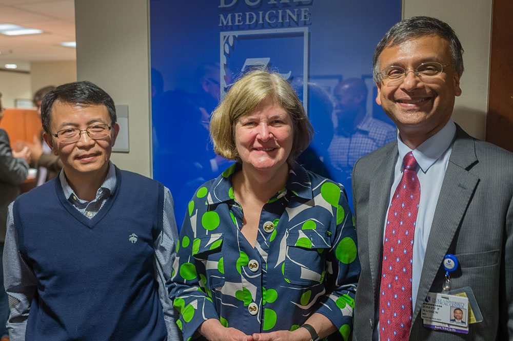 Dean Nancy Andrews hosts a "Noteworthy" reception in the Dean's Suite showcasing the hanging portraits.