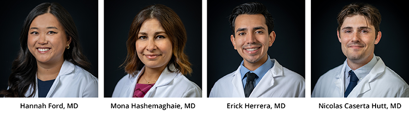 Left to Right: Hannah Ford, MD, Mona Hashemaghaie, MD, Erick Herrera, MD, Nicolas Caserta Hutt, MD
