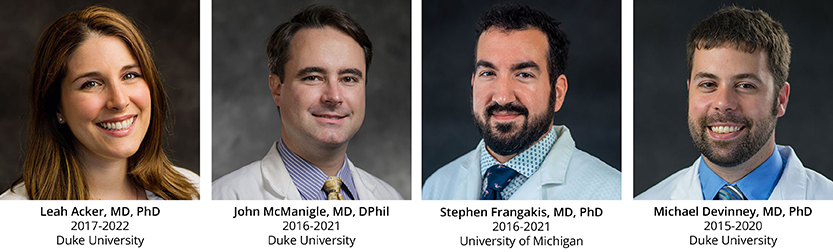 Left to Right: Leah Acker, MD, PhD, John McManigle, MD, DPhil, Stephen Frangakis, MD, PhD, Michael Devinney, MD, PhD