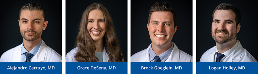 Left to Right: Alejandro Carruyo, MD, Grace DeSena, MD, Brock Goeglein, MD, Logan Holley, MD