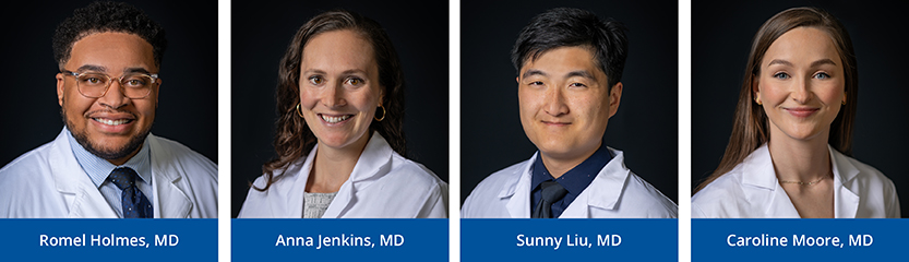 Left to Right: Romel Holmes, MD, Anna Jenkins, MD, Sunny Liu, MD, Caroline Moore, MD
