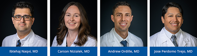 Left to Right: Ibtehaja Naqui, MD, Carson Nizialek, MD, Andrew Ordille, MD, Jose Perdomo Trejo, MD