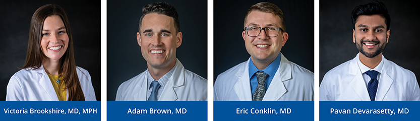 Left to Right: Victoria Brookshire, MD, MPH, Adam Brown, MD, Eric Conklin, MD, Pavan Devarasetty, MD