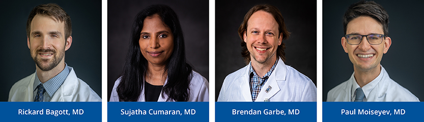 Left to Right: Rickard Bagott, MD, Sujatha Cumaran, MD, Brendan Garbe, MD, Paul Moiseyev, MD