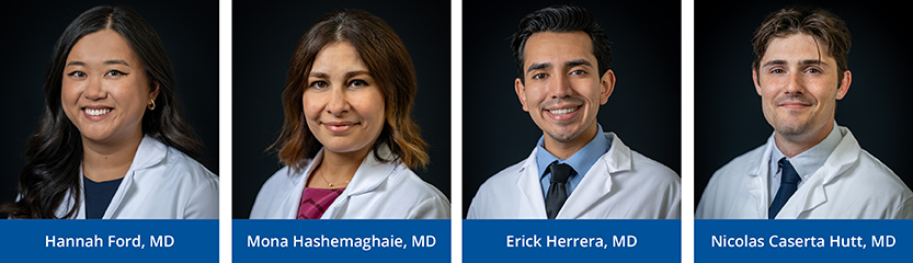 Left to Right: Hannah Ford, MD, Mona Hashemaghaie, MD, Erick Herrera, MD, Nicolas Caserta Hutt, MD