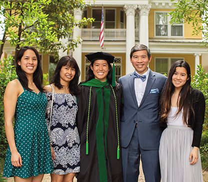 Dr. Gan's family at Zoe's MD graduation (left to right: Sophie, Audrey (wife), Zoe, TJ, and Julia).