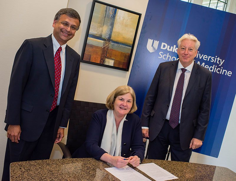 Dr. Joseph Mathew, Dean Nancy Andrews, and Professor Monty Mythen