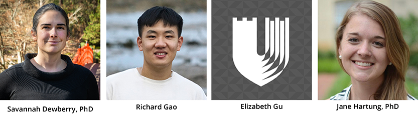 Left to Right: Savannah Dewberry, PhD, Richard Gao, Elizabeth Gu, and Jane Hartung, PhD