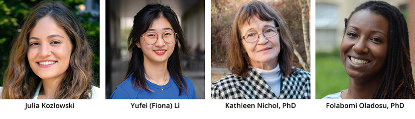 Left to Right: Julia Kozlowski, Yufei (Fiona) Li, Kathleen Nichol, PhD, and Folabomi Oladosu, PhD
