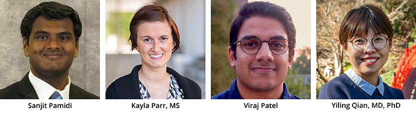 Left to Right: Sanjit Pamidi, Kayla Parr, MS, Viraj Patel, and Yiling Qian, MD, PhD
