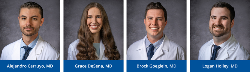 Left to Right: Alejandro Carruyo, MD, Grace DeSena, MD, Brock Goeglein, MD, and Logan Holley, MD
