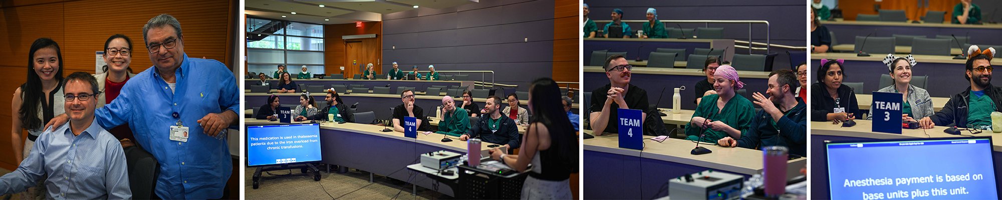 Four picture collage featuring memebers of the department involved with the 2026 Anesthesiology Jeopardy