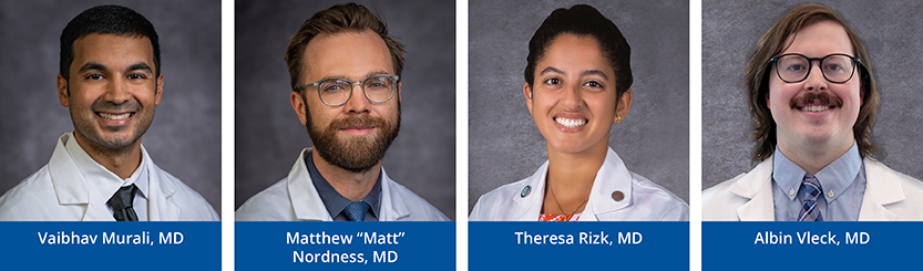 Left to Right: Vaibhav Murali, MD, Matthew Nordness, MD, Theresa Rizk, MD, and Albin Vleck, MD
