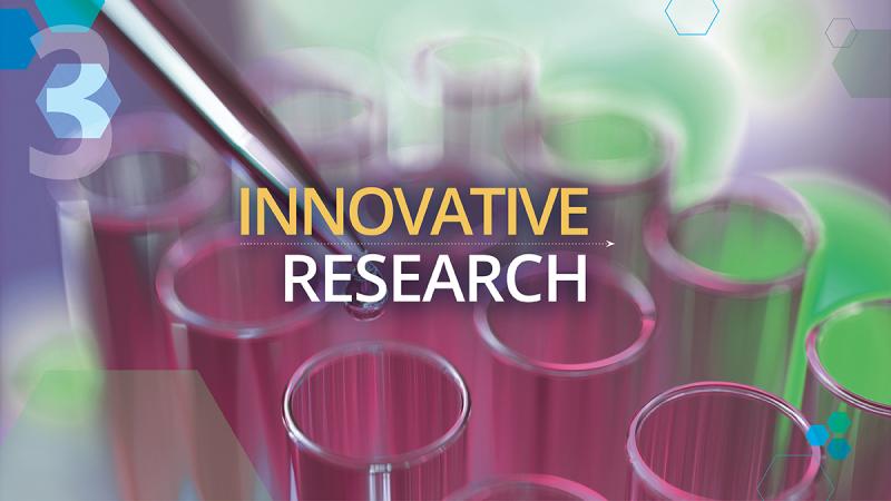 Innovative Research banner with abstract lab tubes