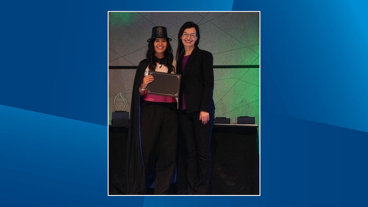 Dr. Karen Nielsen (pictured right) receiving her Physician Partner Award at Duke Regional Hospital.