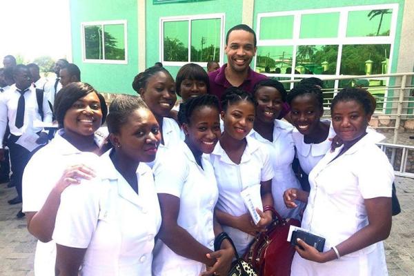 Dr. Brian Rogers with students in Ghana