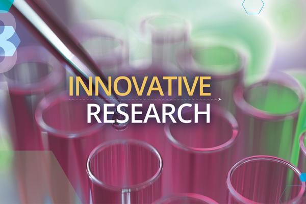 Innovative Research banner with abstract lab tubes