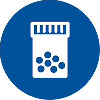 Round blue icon with white pill bottle