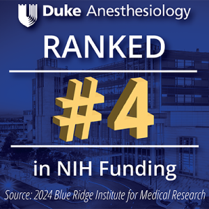Duke Anesthesiology ranked #4 in NIH funding for year 2024.